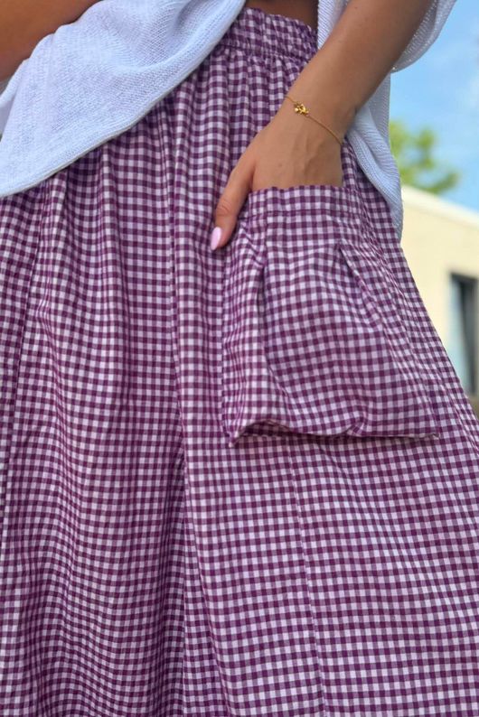 Arbi Gingham Pocket Culotte Pant Aubergine